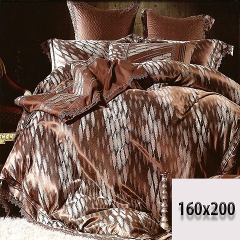 Brązowo beżowa pościel 160x200 z tłoczonym haftem