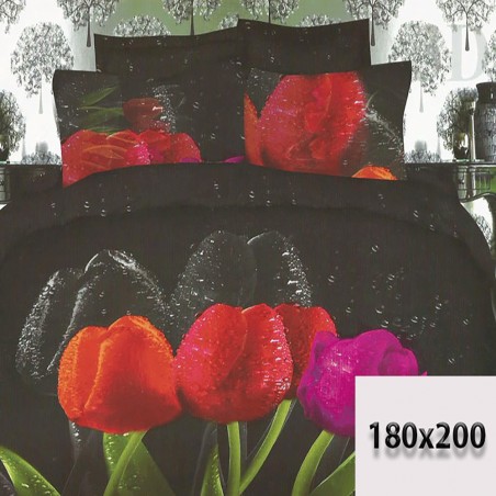 Komplet pościeli 6 części w tulipany 180/200