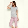 Szaro-różowa piżama damska komplet z królikiem M L XL 2XL 3XL