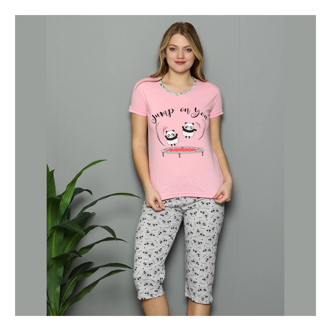 Różowa krótka piżama damska z uroczymi pandami M L XL 2XL