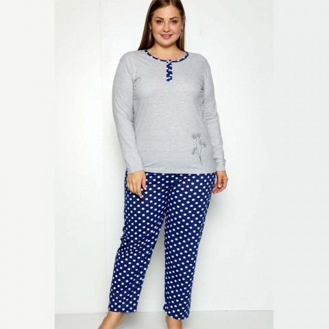 Bawełniana piżama damska długie spodnie w grochy XL 2XL 3XL 4XL