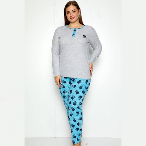 Niebiesko-szara piżama damska długie spodnie XL 2XL 3XL 4XL