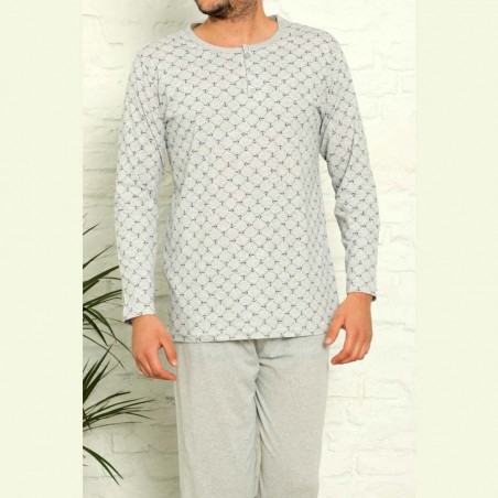 Męska dwuczęściowa piżama długi rękaw jasnoszara M L XL 2XL