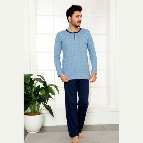 Granatowo-niebieska męska dwuczęściowa piżama bawełna M L XL 2XL