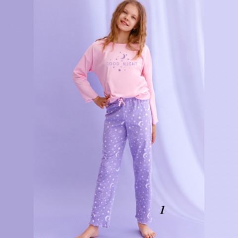 Śliczna fioletowo-różowa piżama dziewczęca w gwiazdki 146 152 158