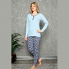 Świetna błękitna piżama damska pastelowy wzór M L XL 2XL