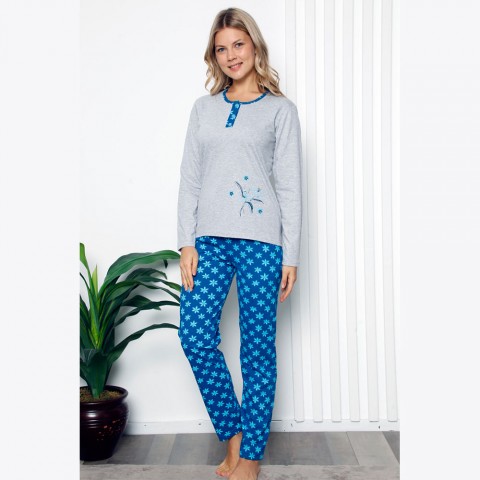 Bawełniana damska piżama rozpinana kolor niebieski M L XL 2XL