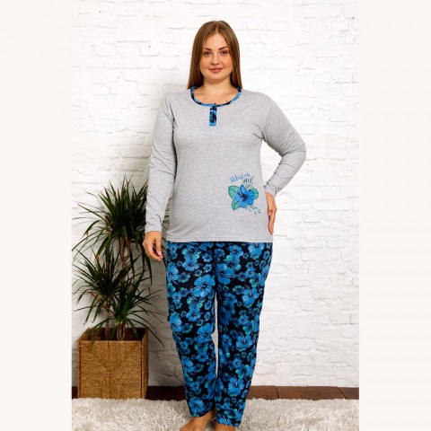 Szara piżama damska plus size z niebieskim wzorem XL 2XL 3XL 4XL