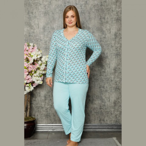 Piżama damska plus size rozpinana kolor błękitny XL 2XL 3XL 4XL
