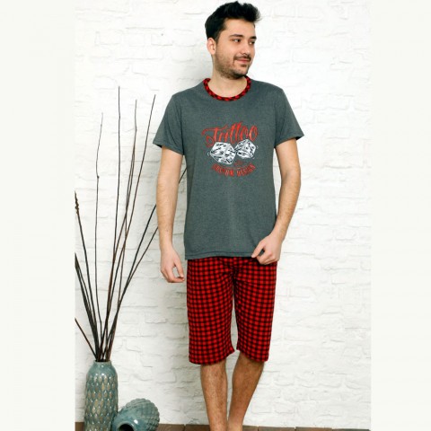 Piżama męska stalowo-czerwona M L XL 2XL
