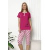 Fuksja krótka piżama damska w kwiatowy wzór M L XL 2XL